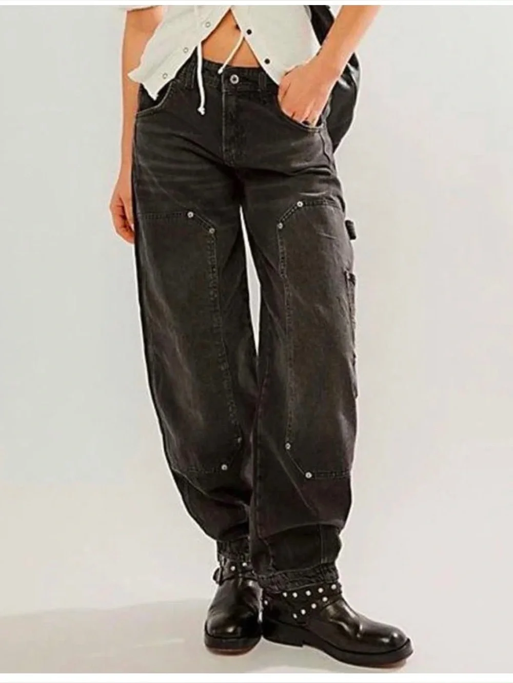 Free People Loren High Rise Carpenter Barrel Jeans Black